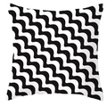 Minimalist square throw pillow cover with a black and white geometric wave pattern - Thick Black White Wavy Lines (DRD252-10)