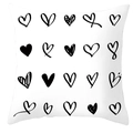 Minimalist white square pillowcase featuring black hand-drawn heart patterns - Hand-Drawn Small Black Hearts (DRD252-12)