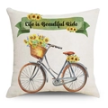 Linen pillow cover with watercolor sunflower bicycle and Life is Beautiful Ride text - Sunflower Bicycle Style (FSYMD219-3) / 45*45cm (Insert Not Included)