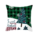 Green and black plaid Christmas pillow case with a decorated tree and holiday greetings - Green & Black Plaid Christmas Tree Style (DRD264-14)
