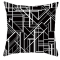 Minimalist black and white square pillowcase featuring abstract geometric lines - Black Base White Irregular Lines (DRD252-17)