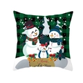 Christmas snowman pattern on green buffalo plaid square throw pillow cover case - Green Black Plaid Snowman Family Style (DRD264-16)