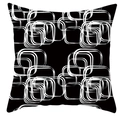 Minimalist square black pillow cover featuring white abstract geometric rectangle patterns - Black Overlapping Rounded Rectangles (DRD252-20)