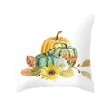 Funda de cojín cuadrada con calabazas en acuarela y girasoles sobre fondo blanco - Estilo Acuarela Calabaza Girasol (DRD255-1)
