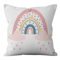 Close-up detail of soft rainbow and cloud print on white peach skin fabric pillowcase - Nordic Rainbow Cloud Raindrop Style (DRD279-7)