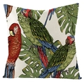 Waterproof linen cushion cover featuring tropical green leaves and vibrant parrot pattern - White Parrot Monstera Style (FSYM01-9)