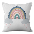 Detail view of rainbow print and fabric texture on white peach skin pillowcase - Nordic Simple Rainbow Cloud Heart Style (DRD279-8)