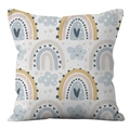 Detailed close-up of rainbow and cloud prints on peach skin fabric cushion cover - Nordic Smiling Cloud Rainbow Style (DRD279-11)