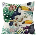 Waterproof linen cushion cover featuring a colorful toucan and tropical leaf print - Fsym01-11 / 18x18 Inch