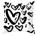 Modern black and white hand-drawn heart pattern throw pillow case for home sofa decor - Brush Texture Large Black White Heart (DRD252-28)