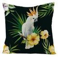 Waterproof linen cushion cover with white parrot and tropical leaves on black background - Fsym01-14 / 18x18 Inch