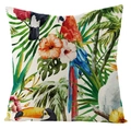 Waterproof linen outdoor pillow cover with colorful tropical parrot and palm leaf print - White Multiple Tropical Birds Style (FSYM01-15)