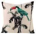 Waterproof linen cushion cover with tropical toucan and black palm tree silhouette - Fsym01-16 / 18x18 Inch