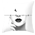 Modern black and white pillowcase featuring surrealist facial art and flying birds design - Surreal Face And Birds Art (DRD252-34)