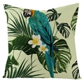 Waterproof linen pillowcase with tropical macaw and palm leaf print design - Beige Blue-green Parrot Style (FSYM01-17)