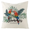 Waterproof linen pillow cover with tropical green leaves and red parrot parrot print - Fsym01-18 / 18x18 Inch