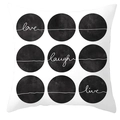 Minimalist white pillowcase with black circles featuring love, laugh, and live text - Dots LOVE LIVE Inspiring Words (DRD252-36)