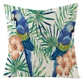 Waterproof linen pillow cover with tropical parrot and green palm leaf print design - White Blue-yellow Parrot Style (FSYM01-19)