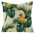 Waterproof linen cushion cover featuring parrots, monstera leaves, and tropical frangipani - Fsym01-20 / 18x18 Inch