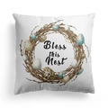 Detail van Bless this Nest tekst op Pasen kussensloop met aquarel vogelverf nest - Bless this Nest vogelnest (DRD328-14)