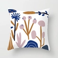 Housse de coussin carrée à motif végétal abstrait moderne en bleu marine et jaune - Floral Botanique Abstrait (CRD36-6)