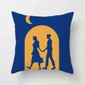 Housse de coussin bleue avec motif artistique de couple en silhouette jaune - Silhouette de Couple Romantique (CRD36-8)