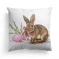 Fodera cuscino pasquale con coniglio marrone realistico e uovo rosa su fondo bianco - Coniglio Fiocco Rosa (DRD328-4)