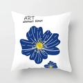 Housse de coussin nordique avec motif floral bleu abstrait et accents jaunes sur blanc - Art de Fleuron Abstrait (CRD36-9)