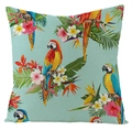 Waterproof linen cushion cover with tropical parrots and exotic floral leaves pattern - Fsym01-23 / 18x18 Inch