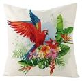 Waterproof linen cushion cover featuring a tropical scarlet macaw and hibiscus pattern - Fsym01-24 / 18x18 Inch