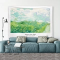 Artistic wall tapestry featuring Van Gogh's Green Wheat Fields in a modern living room - Gt37 - Green Wheat Field / 95X73 Brushed Fabric
