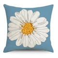 Blue linen throw pillow cover with large white daisy floral print on a white background - Blue Daisy Style (FSYMD223-1) / 45*45cm (Insert Not Included)