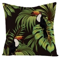 Waterproof linen cushion cover with tropical toucan and palm leaves on black background - Black Toucan Style (FSYM01-25)