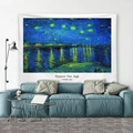 Artistic wall tapestry featuring Van Gogh Starry Night Over the Rhone oil painting style - Gt37 - Starry Sky Over The Rhône / 95X73 Brushed Fabric