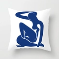 Housse de coussin silhouette bleue style Matisse en velours blanc ultra-court doux - Silhouette de Corps Bleu Foncé (CRD36-13)