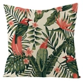 Waterproof linen pillowcase with tropical parrot and palm leaf prints for home decor - Beige Multi-parrot Style (FSYM01-26)