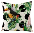 Waterproof linen cushion cover featuring tropical parrots and bold black polka dots - Fsym01-27 / 18x18 Inch