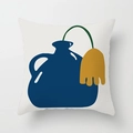 Housse de coussin blanche avec motif abstrait de vase bleu et fleur jaune de style nordique - Crd36-15 / 45x45 Carré (Sans Garnissage)