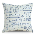 Detail eines Kissenbezugs aus Leinen mit mathematischen Formeln und Geometrie auf Raster - 45x45cm / Blau Gitter Wissenschaft (YMD136-17)