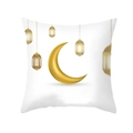 White square pillowcase with golden crescent moon and Ramadan lantern festive print - Classic Moon Lantern Combo Style (DRD332-7) / 18x18 Inch