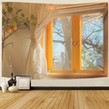 Fake window tapestry featuring coastal view and lemon tree branch for wall decor - Window Sill Lemon Tree Style (GT42-18)