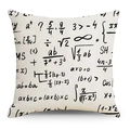 Detailansicht eines Kissenbezugs aus Leinen mit mathematischen Formeln und Skizzen - 45x45cm / Beige Handgezeichnete Mathematik (YMD136-20)
