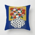 Housse de coussin abstraite moderne avec motif de vase floral bleu et style nordique - Illustration de Vase à Pois (CRD36-18)