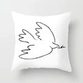 Housse de coussin géométrique avec dessin au trait noir d'une colombe sur tissu blanc - Colombe de la Paix Style Picasso (CRD36-19)