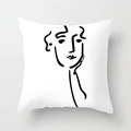 Housse de coussin blanche minimaliste avec motif portrait abstrait aux lignes noires - Lignes de Portrait Minimalistes (CRD36-20)