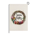 Close-up of Easter garden flag with bunny eggs and robin on a black metal stand - Robin Wreath (ZQ10-16)