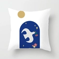 Housse de coussin nordique moderne avec arche bleue et illustration d'oiseau blanc - Illustration de Porte Bleue et Oiseau (CRD36-21)