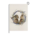 Detailed texture of double-sided linen Easter garden flag with watercolor rabbit design - Lavender Wreath Double Rabbits (ZQ10-12)