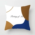 Housse de coussin géométrique bleue et marron avec lettrage artistique en velours doux - Texte Géométrique Bleu et Brun (CRD36-22)