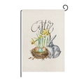 Detail of linen Easter garden flag featuring watercolor rabbit and colorful eggs design - Grey Rabbit (ZQ10-10)